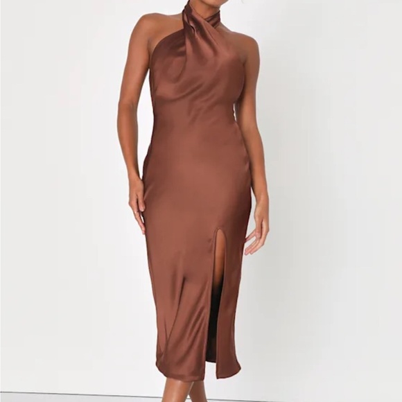Lulu’s Satin Brown Halter Dress - Picture 2 of 2